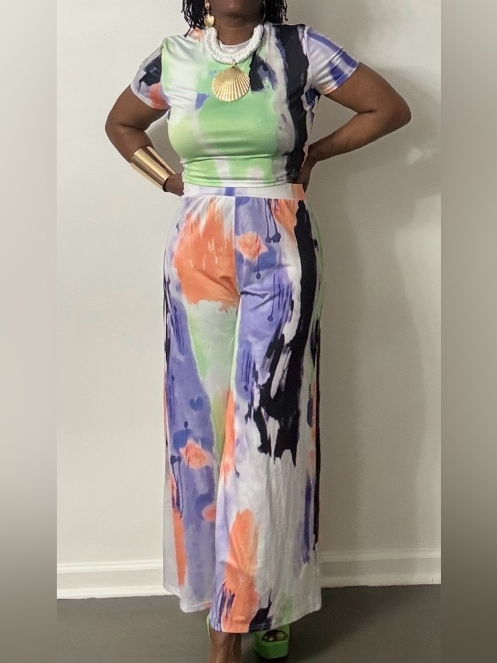 Alba Multicolor Tie-Dye Jumpsuit - Green, Purple, Orange, Black